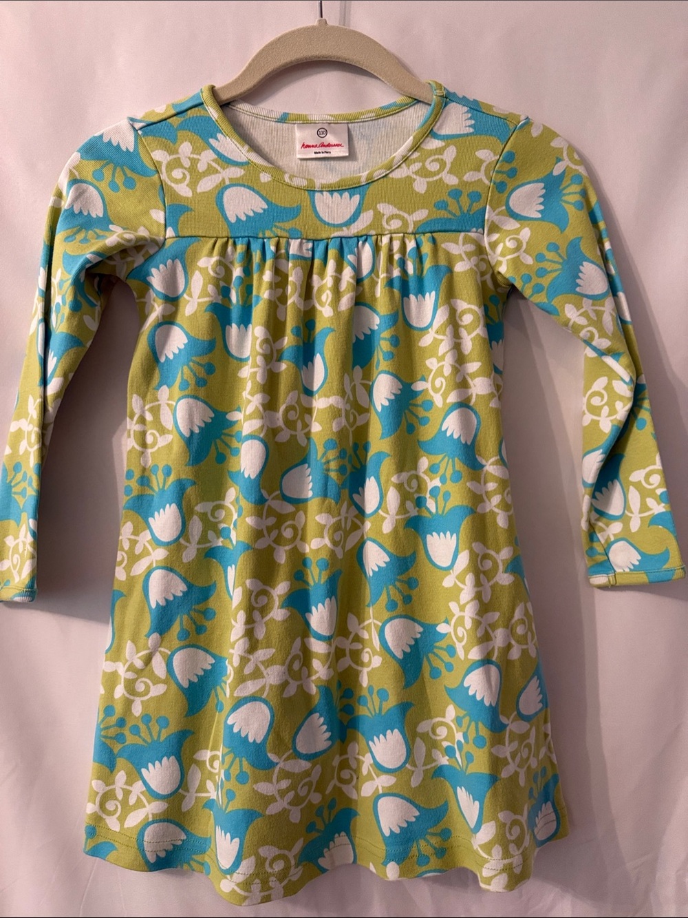 Hanna Andersson Limeade Print Ribbknit Playdress - size 5 - Floral  - Green